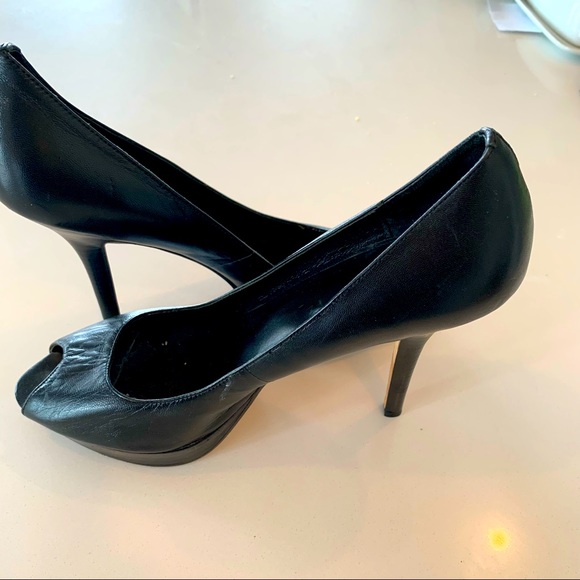 Velvet Angel black leather stiletto peep toe heels SZ 10 - Picture 4 of 6